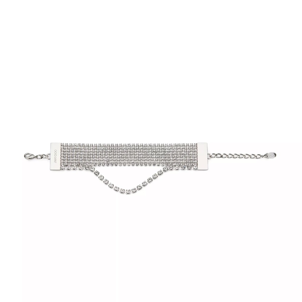 Exclusive 2023 Jimmy Choo Silver and Crystal Mesh Bracelet